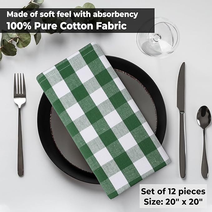 Urban Villa Cloth Napkins Set of 12 20x20 Inches 100% Cotton Napkins Cloth Washable Soft Durable Reusable Absorbent Table Dinner Napkins Cloth for Hotel Lunch Restaurant Weddings Parties- Hunter White