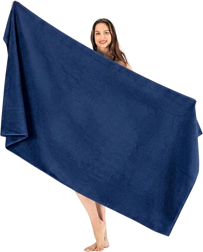 SALBAKOS Luxury 100% Turkish Cotton Bath Sheets 40x80 in Oversized Extra Large Bath Towels | Premium Hotel Quality Thick Soft Absorbent Turkish Towel for Spa Beach (Pack of 1, Navy, Jumbo Bath Sheet)