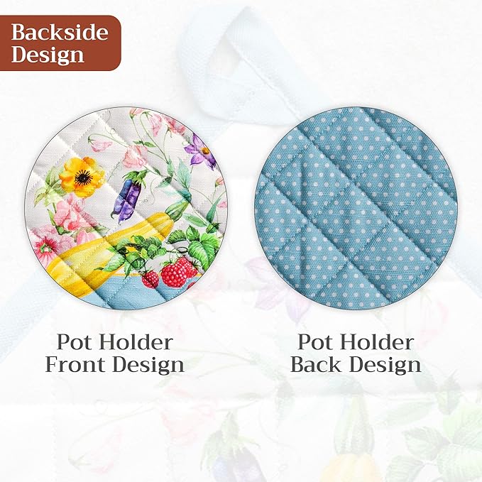 Maison d' Hermine Pot Holders 100% Cotton Heat Resistant Potholders 8" x 8" Hot Pads with Loop BBQ Cooking Baking Gifts for Mothers Day Handling Hot Pans Spring/Summer (Pack of 1, Giverny)