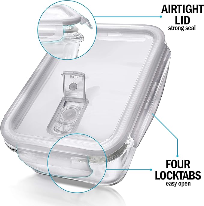 Igluu Meal Prep Glass Containers with Air Vent Lids (5 Pack+Extra Lid) – Airtight & BPA-Free – Oven, Microwave, Freezer and Dishwasher Safe – 28oz – Durable Borosilicate Glass