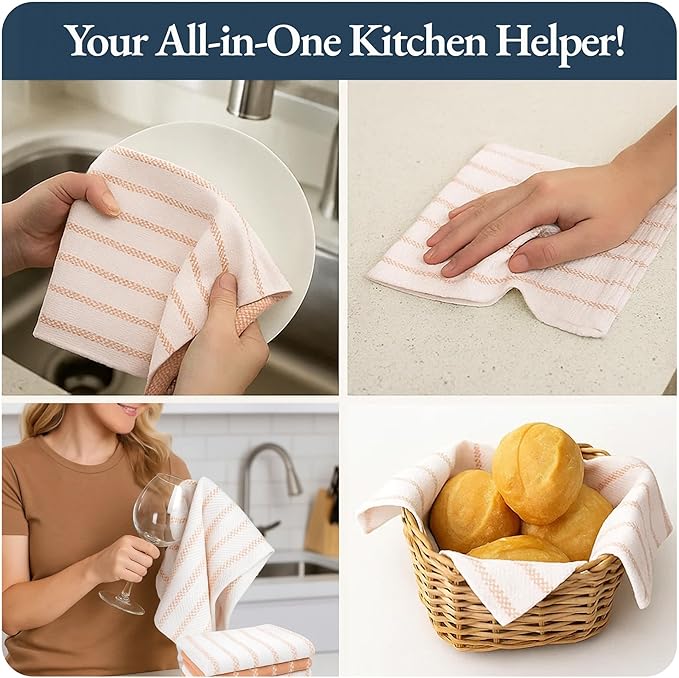 LANE LINEN Kitchen Towels Set - Pack of 4 Cotton Dish Towels for Drying Dishes, 18”x 28”,Absorbent Tea Towels, Quick Drying Kitchen Towel Set - Coral