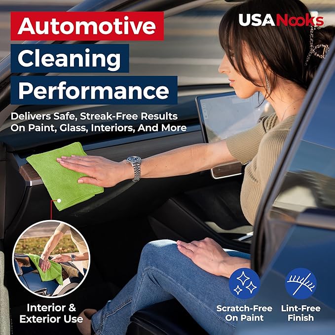 USANOOKS Microfiber Cleaning Cloth Light Green - 8 Pcs 12.5"x12.5" - High Performance - 1200 Washes, Ultra Absorbent Towels Weave Grime & Liquid for Streak-Free Mirror Shine - Car Washing Cloth