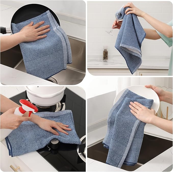 Mordimy Premium Kitchen Towels 6 Pack (18 x 28 Inches, Navy Blue), Large Cotton Kitchen Hand Towel, Flat & Terry Dish Towels for Drying Dishes, Super Absorbent Tea Dishtowels Set with Hanging Loop