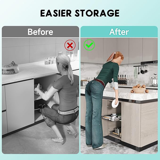 2Pack Expandable Pull Out Cabinet Organizer, Adjustable Width:17.1~28''W x 22.5''D Under Sink Organizer, Drawer Storage Shelves for Kitchen, Bathroom, Closet, Pantry, Cupboard, Pots, Pans