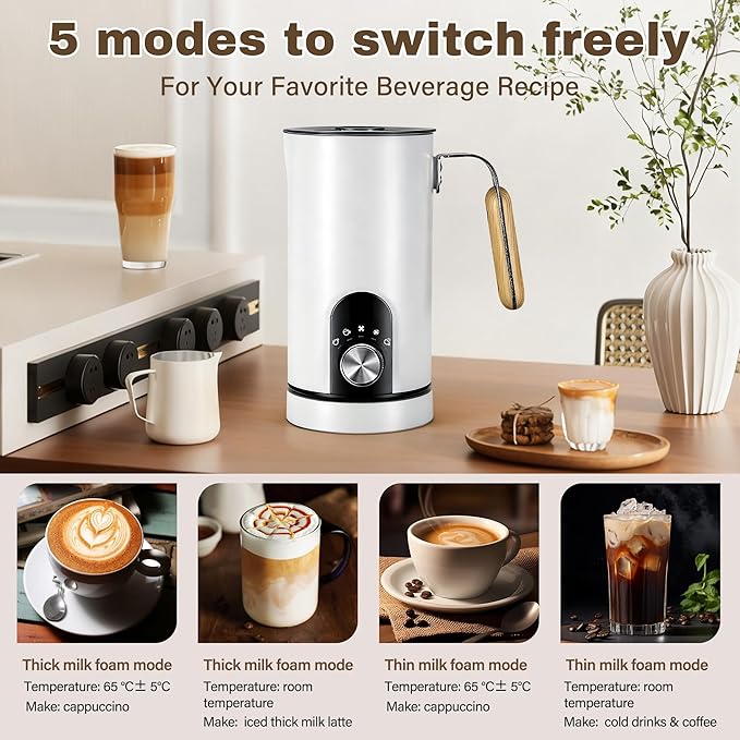 2026 Upgraded Milk Frother and Steamer, 19.9 OZ Detachable Milk Frother for Coffee with Temperature Display, 5 in 1 Large Capacity Automatic Warm and Cold Foam Maker for Coffee, Latte, Cappuccino