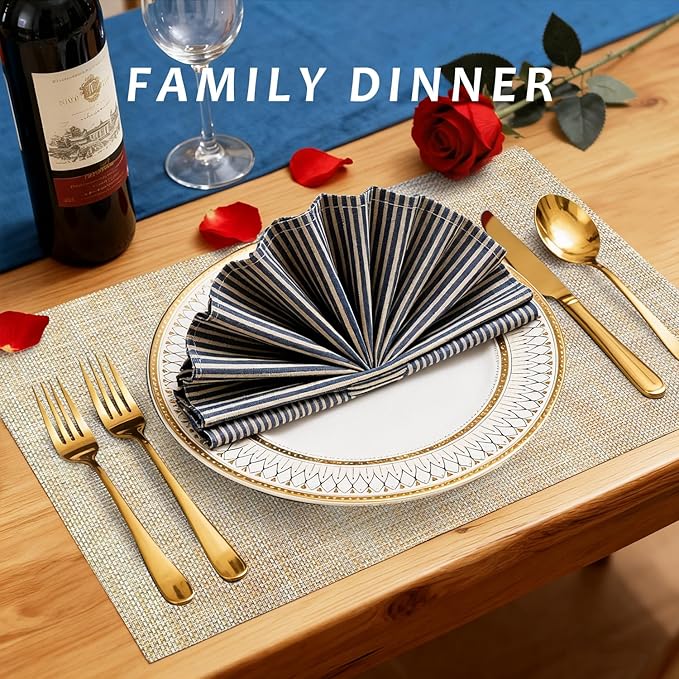 Durable Vinyl Placemats Set of 20, Non-Slip for Dining Table Mat, Heat Resistant Place Mats, Washable Anti-Slip PVC Easy to Clean Wipeable Premium Plastic Mats for Kitchen Brightbrown