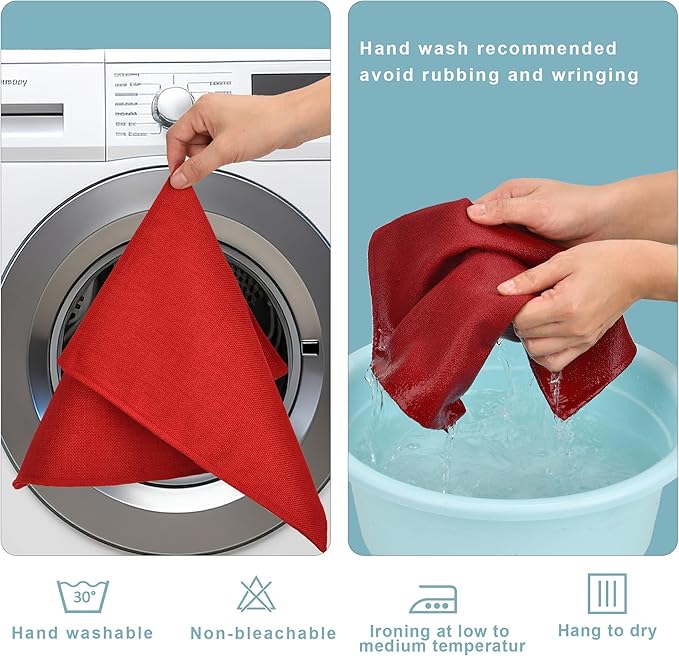 SLKQG Christmas Red Linen Fabric Placemats Set of 6, Heat Resistant & Machine Washable Double-Layered Cloth Placemats for Holiday Parties, Non-Slip Kitchen Table Mats (6, Bright Red)