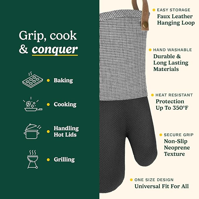 Cuisinart Kitchen Oven Mitts – Heat-Resistant Kitchen Mitts for Oven with Non-Slip Neoprene Palm, Long Cuff, and Cotton Filling – Durable Oven Gloves for Cooking, Baking, & Grilling