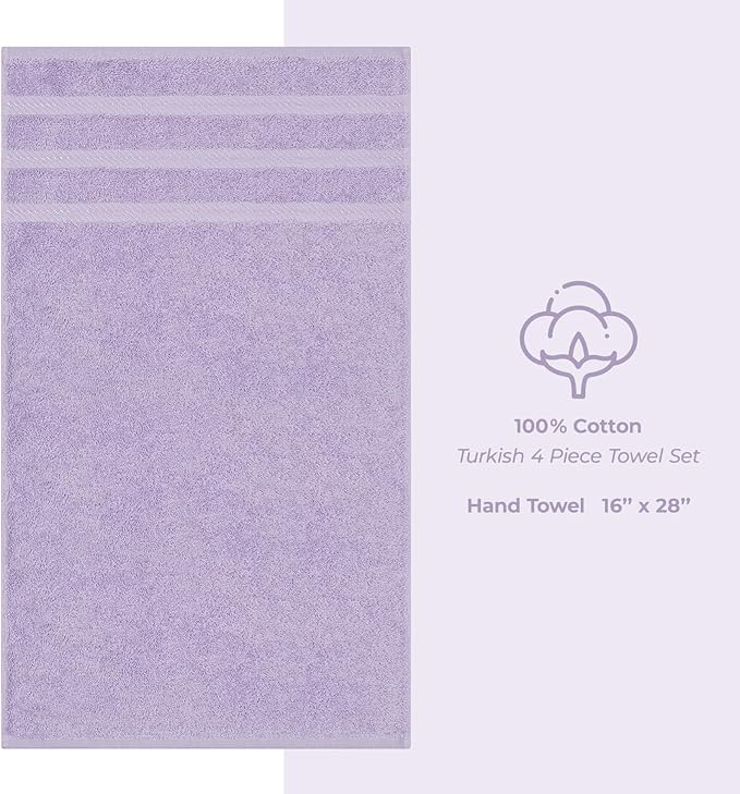 American Soft Linen Luxury Hand Towels for Bathroom, 600 GSM Heawy Weight 16x28 Size 100% Cotton Turkish 4 Piece Hand Face Towel Set, Lilac Hand Towels