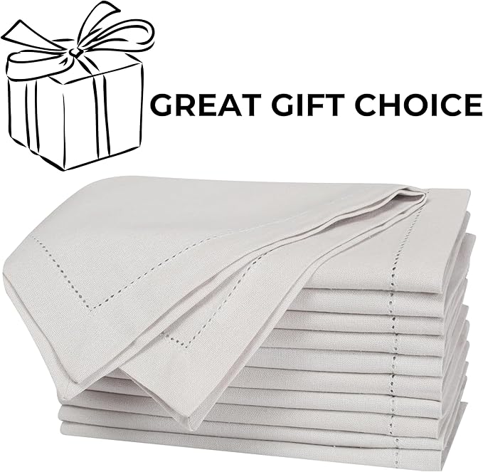 Bedding Craft Cotton Dinner Cloth Napkins Set of 12 – 18x18 Apricot Gelato Moonstruck Hemstitched – Machine Washable Fabric Napkins for Weddings, Baby Showers, Thanksgiving & Gifting