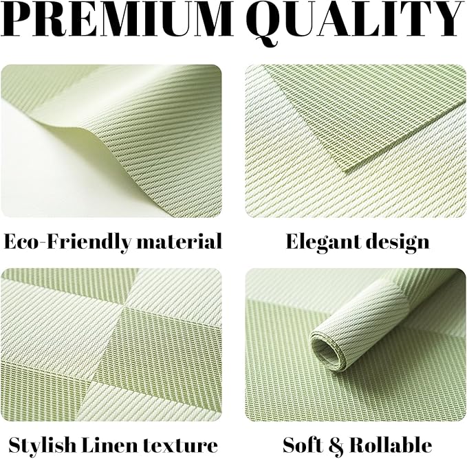 Placemats Set of 12 Vinyl/Plastic Woven Place Mats for Kitchen Table Indoor/Outdoor Washable Placemat Wipeable Dining Table Mats (Green Cube,12)