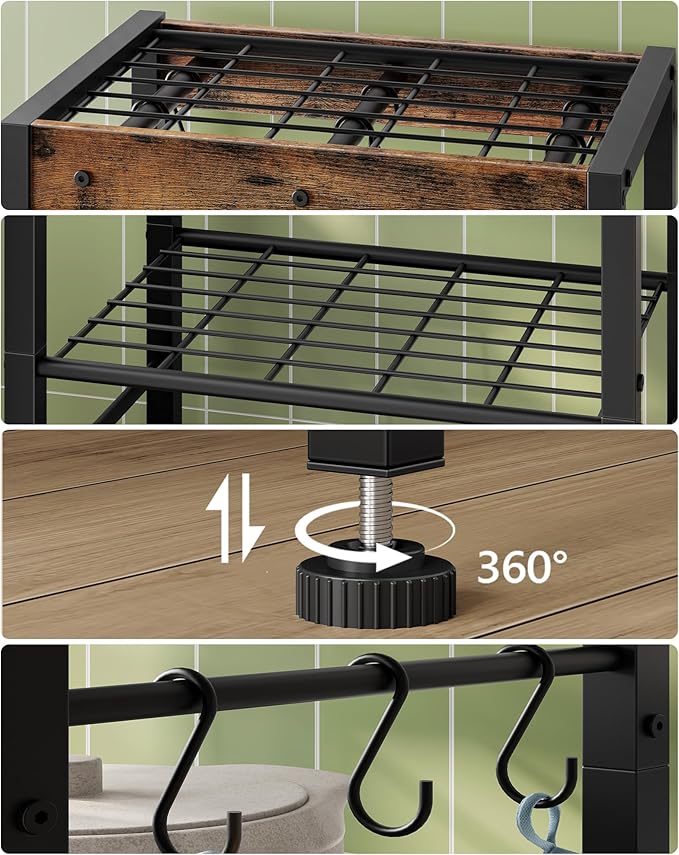 CHOEZON 5-Tier Pot Rack, Floorstanding Pots and Pans Organizer, Kitchen Bakers Rack, Kitchen Island Table, Pots and Pans Organizer, Storage Stand, for Living Room, Rustic Brown and Black TPR16BF