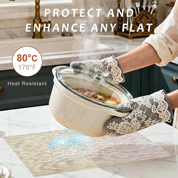 Durable Vinyl Placemats Set of 20, Non-Slip for Dining Table Mat, Heat Resistant Place Mats, Washable Anti-Slip PVC Easy to Clean Wipeable Premium Plastic Mats for Kitchen Brightbrown