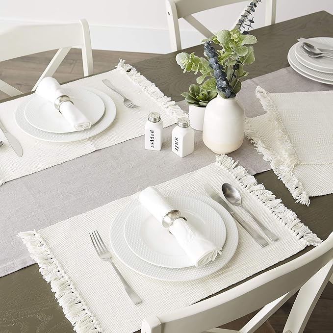 DII Variegated Tabletop Collection, Placemat Set, 13x19, Off-White, 6 Piece
