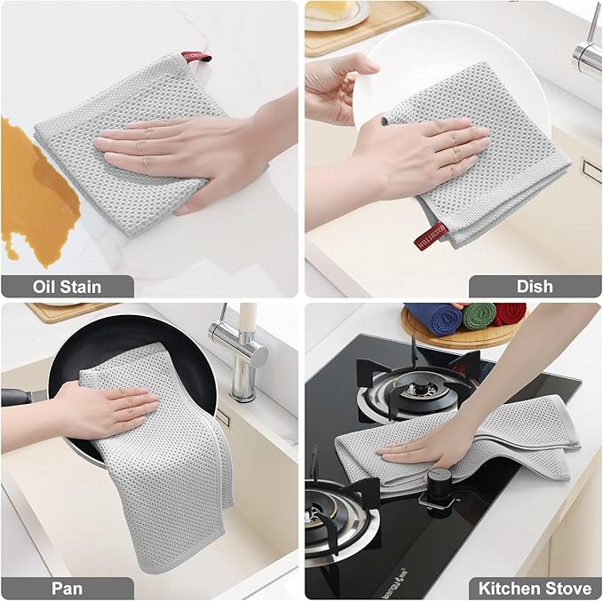 Homaxy 100% Cotton Kitchen Towels and Dishcloths Set, 12 x 12 Inches and 13 x 28 Inches, Set of 8 Bulk Kitchen Towels Set, Ultra Soft Absorbent Dish Cloths for Washing Dishes, Light Gray