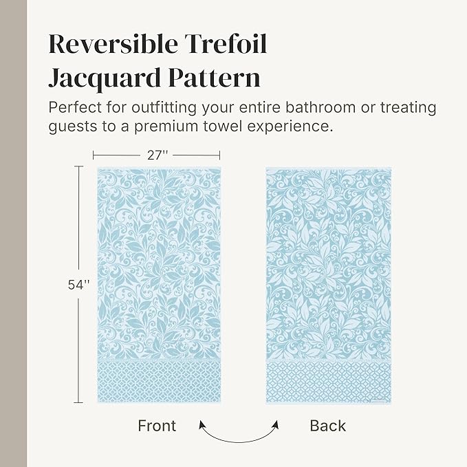 Modern Threads Botanical Vine 6-Piece 100% Cotton Towel Set – Reversible Yarn Dyed Jacquard – Includes 2 Bath Towels, 2 Hand Towels, 2 Washcloths – Absorbent, Quick Dry, Soft & Durable – Blue