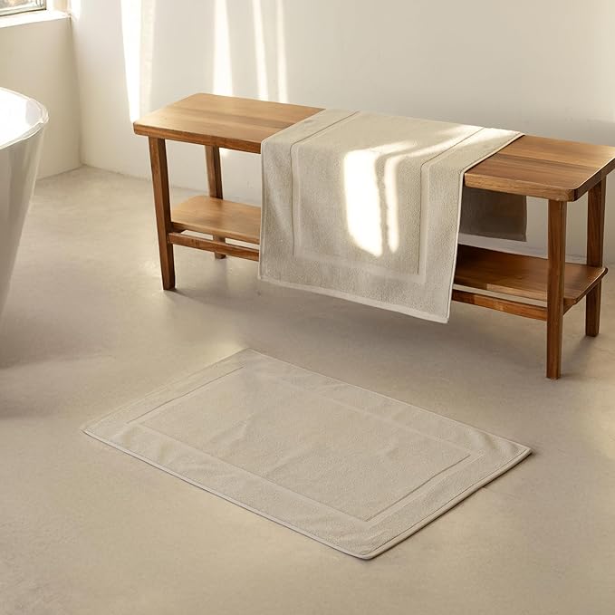 SALBAKOS 100% Turkish Cotton Bath Mat Towel Set of 2 Piece | 20x34 in Large Bath Mats | Luxury Hotel Quality, Thick, Absorbent, Quick Dry Bathmats for Bathroom & Toilet (Stone, 2 Bath Mats)