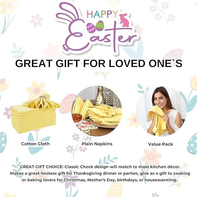 Homidate Cotton Dinner Cloth Napkins Set of 12 – 18x18 Sand Yellow – Reusable & Machine Washable Fabric Napkins for Weddings, Restaurants & Everyday Dining