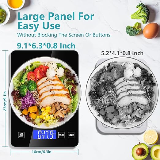 Food Kitchen Scale, Digital Food Scale 22lb/10kg Digital Kitchen Scale Precisely Measures Grams and Ounces for Meal Prep Baking and Cooking, 304 Stainless Steel Kitchen Scale LCD Display