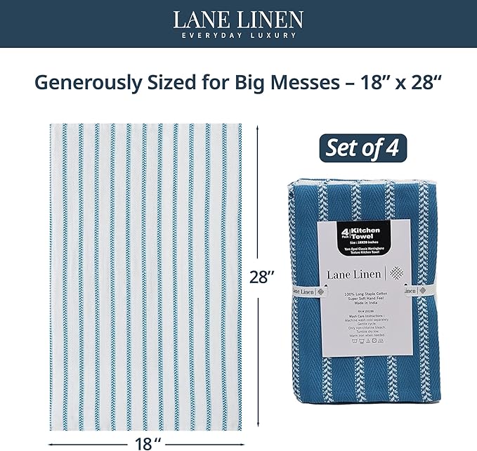 LANE LINEN Kitchen Towels Set - Pack of 4 Cotton Dish Towels for Drying Dishes, 18”x 28”, Absorbent Tea Towels, Quick Drying Kitchen Towel Set - Blue Saphire