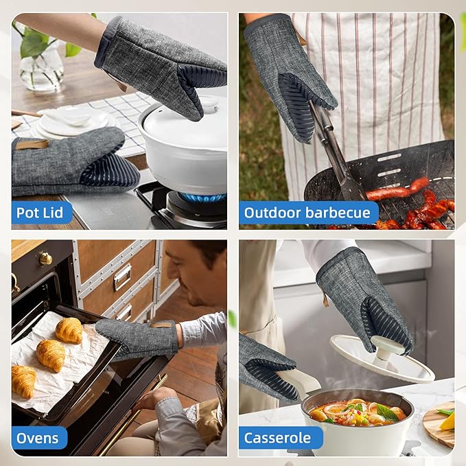 Mini Oven Mitts 1 Pair, Silicone Short Oven Mitts Heat Resistant up to 500°F, Non-Slip Grip Surfaces and Hanging Loop Gloves for Kitchen Cooking Baking Barbecue (Gray)
