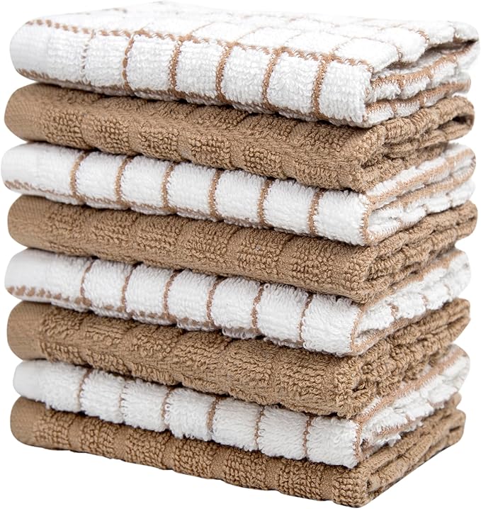 Bumble Dish Cloths (8 Pack) | 12" x 12" | 100% Cotton Kitchen Towels | 405 GSM | Soft, Highly Absorbent & Durable Dish Towels for Kitchen | Tan