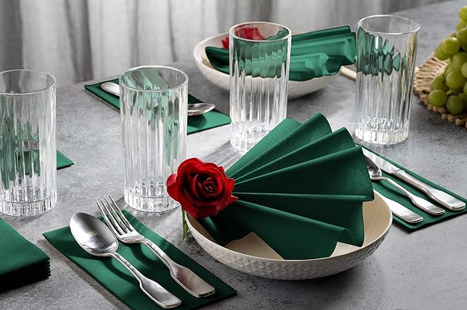 100 Linen-Feel Colored Paper Napkins - Decorative Cloth-Like Green Dinner Napkins - Soft And Absorbent. For Christmas, Kitchen, Party, Wedding, Bathroom Or Any Occasion. (Pack of 100)
