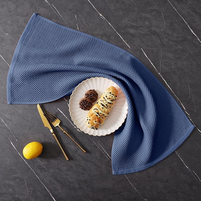 Homaxy 100% Cotton Kitchen Towels and Dishcloths Set, 12 x 12 Inches and 13 x 28 Inches, Set of 16 Bulk Kitchen Towels Set, Ultra Soft Absorbent Dish Cloths for Washing Dishes, Navy Blue