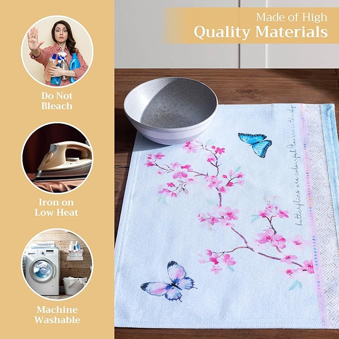 Maison d' Hermine Placemats Set of 4 100% Cotton Washable Cloth Place Mats Reusable Table Mats for Kitchen Dining Party Wedding Gifts for Mothers Day Spring/Summer (Blossoms in Spring, 13" x 19")