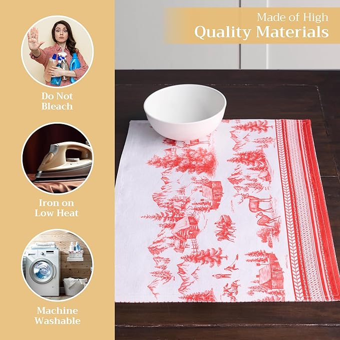 Maison d' Hermine Placemats Set of 4 100% Cotton Washable Cloth Place Mats, Reusable Table Mats for Kitchen Dining Decoration, Party, Wedding, Restaurant Spring/Summer (Basse Cour, 13" x 19")
