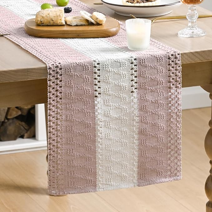 Artoid Mode Pink Farmhouse Rustic Table Runner, Seasonal Hollow Kitchen Dining Table Decoration for Home Party Decor 12x36 Inch