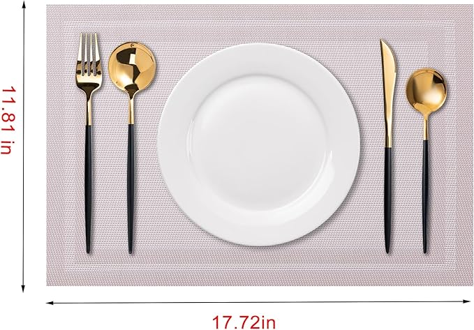 CADONO Placemats Set of 4 Washable Indoor/Outdoor Vinyl Place Mats for Dining Table Durable Non-Slip Heat Resistant PVC Weave Table Mats（Simple Style-Silver-Gray）