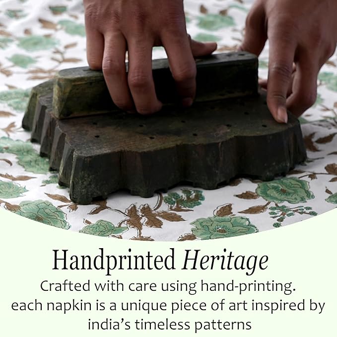 CPC Cloth Napkins Set of 4 Cotton Printed Dinner Hand Print Napkins I Wedding Cocktail Cloth Floral Napkins I 18x18 in I Moss Green