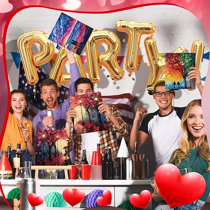 Motipuns 12 Set Couples Painting Kit Date Night Sip and Paint Kit for Adults Pre Drawn Canvas to Paint at Home Valentines Day Party Favor Supplies Couples Activity Romantic 8x10 Canvas Painting