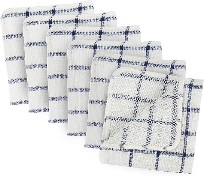 DII Scrubber Dishcloths Collection Windowpane Dishrag Set, 12x12, White/Nautical Blue Stripe, 6 Piece