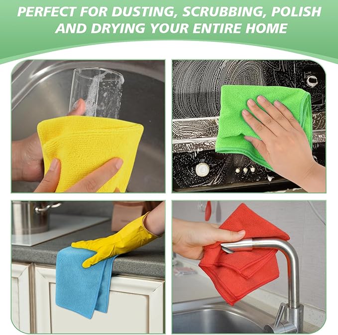 SINLAND Microfiber Dish Cloth for Washing Dishes Rags Best Kitchen Washcloth Cleaning Cloths 5 Color Assorted Meshless Cloth 12Inchx12Inch 10 Pack