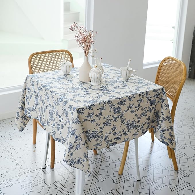 YiHomer Pastoral Square Tablecloth - 40 x 40 Inch Table Cloth - Washable Table Cover with Dust-Proof Wrinkle Resistant for Restaurant, Picnic, Indoor and Outdoor Dining, Floral (Dark Blue)