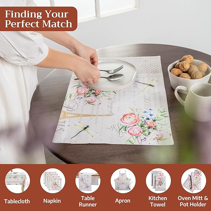 Maison d' Hermine Placemats Set of 2 100% Cotton Washable Cloth Place Mats Reusable Table Mats for Kitchen Dining Party Wedding Gifts for Mothers Day Spring/Summer (Champ De Mars, 13" x 19")