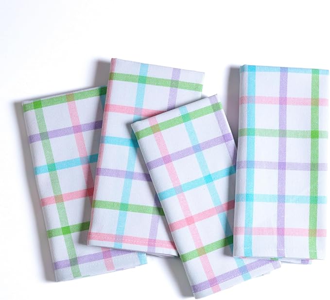 Native Fab Spring Easter Check Cloth Napkins Set of 12, 16x16 Inches, 100% Cotton, Colorful & Absorbent Fabric Cloth for Weddings, Holidays, Reusable Washable Napkin for Everyday Use - Multicolor
