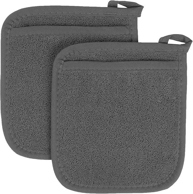 RITZ Terry Pocket Mitt & Hot Pad: Unparalleled Heat Resistant, Durable 100% Cotton – Ergonomically Designed for Optimal Grip – Easy-Care Machine Washable – 2-Pack, Graphite