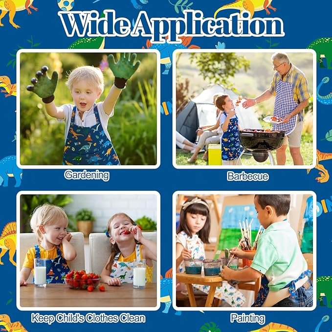 2 Pack Kids Apron and Chef Hat Adjustable Kitchen Cooking Aprons with Pockets for Girls Boys Baking Painting