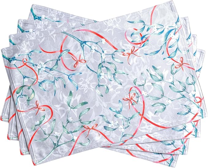 Maison d' Hermine Placemats Set of 4 100% Cotton Washable Cloth Place Mats, Reusable Table Mats for Thanksgiving Christmas Decorations Kitchen Dining Party Wedding Restaurant (Enora, 13" x 19")