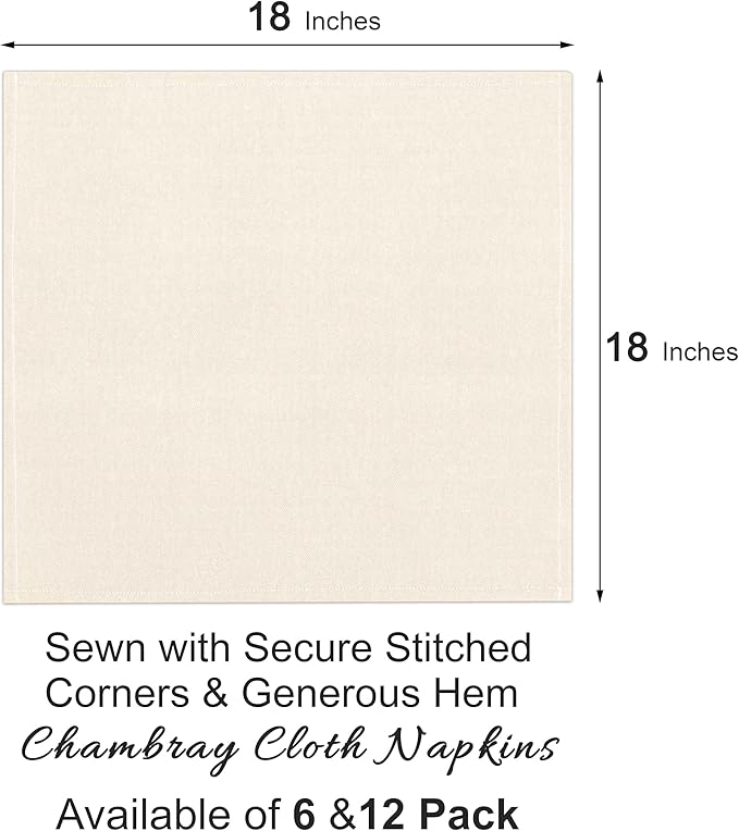 Ruvanti Cloth Napkins Set of 12, 18x18 Reusable Napkins Cloth Washable, Soft & Durable Table Napkin, Poly Cotton Fabric Dinner Napkins for Parties, Christmas, Thanksgiving, Weddings - Antique White