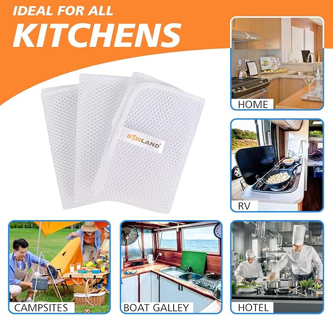 SUNLAND Netted Dish Cloths for Washing Dishes No Odor Dishes Scrubber for Kitchen-Fast Drying and Easy to Clean Mesh Dish Cloth 6 Pack 12Inch x12Inch White