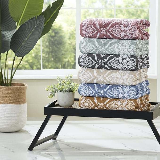 Modern Threads Amaris 6-Piece Reversible Yarn Dyed Jacquard Towel Set - Bath Towels, Hand Towels, & Washcloths - Super Absorbent & Quick Dry - 100% Combed Cotton, Khaki