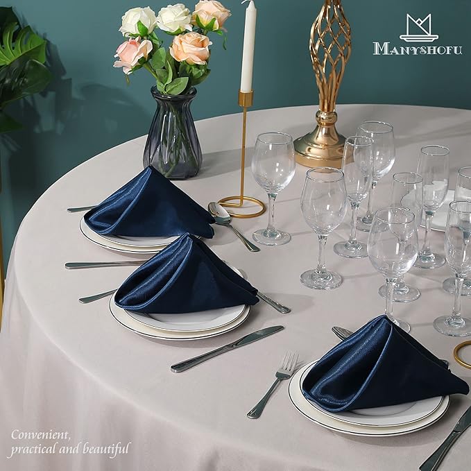 Manyshofu 60 Pieces Navy Blue Satin Napkins - 20x20 Inches Cloth Napkins, Square Satin Fabric Napkin Set - Soft & Reusable Table Napkin for Wedding Dinner Party Lunch