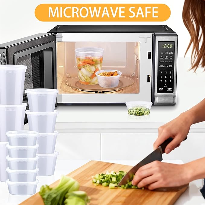 BYSNOW 60 Sets Deli Containers with Lids, 32/16/8 oz X 20 Set Each, Leak-Proof & BPA Free Airtight Takeout Plastic Food Storage Containers for Soup, Freezer/Microwave/Dishwasher Safe