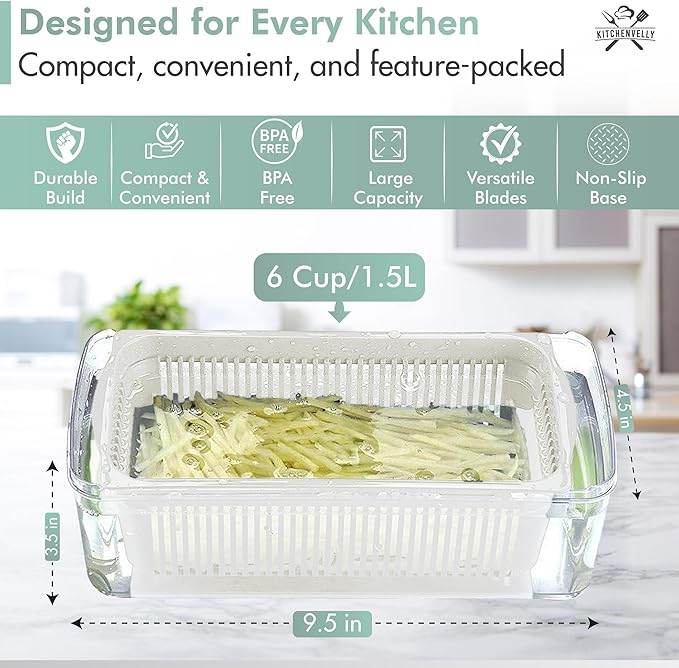 Vegetable Chopper 16 in 1 with Container, Veggie Chopper Food Chopper and Dicer, Onion Chopper Vegetable Cutter with 8 Stainless Steel Blades, Easy Meal Prep Kitchen Tool, Blue
