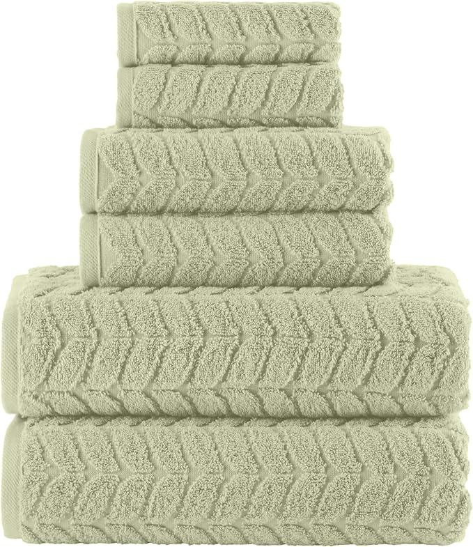 Elegant Comfort Luxury 6-Piece 100% Turkish Cotton Jacquard Braided Textured Premium Hotel Quality Towel Set– Soft and Absorbent, Includes 2 Bath Towels, 2 Hand Towels and 2 Washcloths, Jade Green