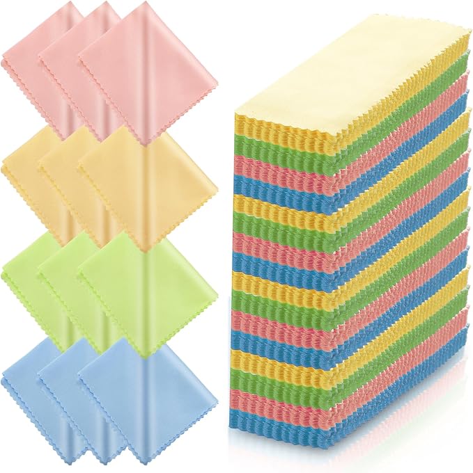 Fabbay 200 Pcs Microfiber Cleaning Cloths for Glasses, 7 x 6 Inch Screen Microfiber Cloths, Lens Wipes for Eyeglasses Smart Phones Laptops Tablets Lens LCD Camera TV Screens (Red, Yellow, Green, Blue)